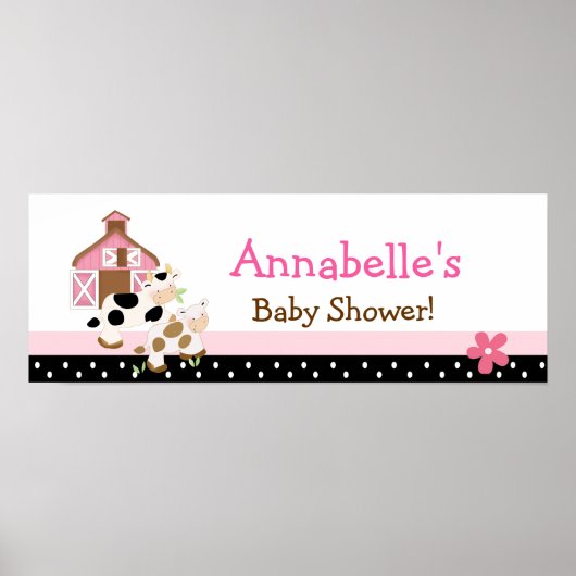 Baby Moo Koe Roze Baby shower Banner Poster (Voorkant)