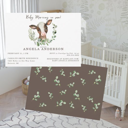Baby Moo-ving in Soon Eucalyptus Baby shower Kaart