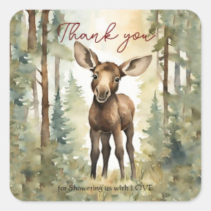 Baby Moose Baby shower Genderneutraal Bedankt Vierkante Sticker