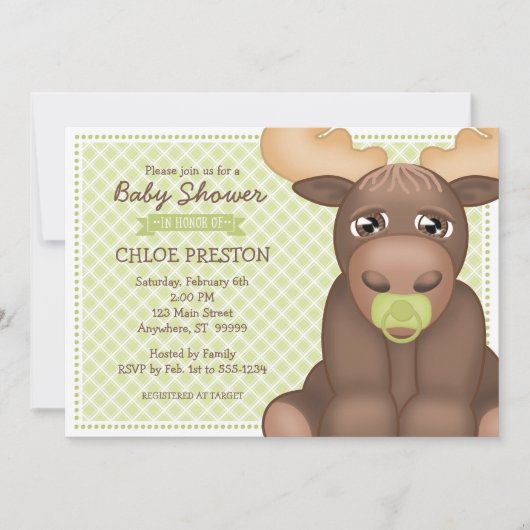 Baby Moose Baby shower Invitation - Groen & Bruin Kaart (Voorkant)