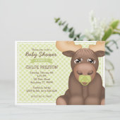 Baby Moose Baby shower Invitation - Groen & Bruin Kaart (Staand voorkant)