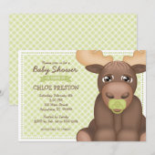 Baby Moose Baby shower Invitation - Groen & Bruin Kaart (Voorkant / Achterkant)