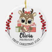 Baby Moose Baby's eerste kerstmis Keramisch Ornament (Achterkant)