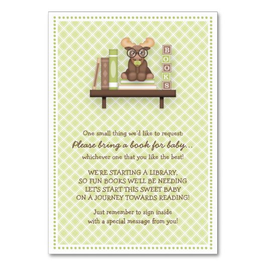 Baby Moose "Bring a Book" Kaart naar Baby shower (Voorkant)
