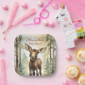 Baby Moose Genderneutraal Baby shower Papieren Bordje (Feest)
