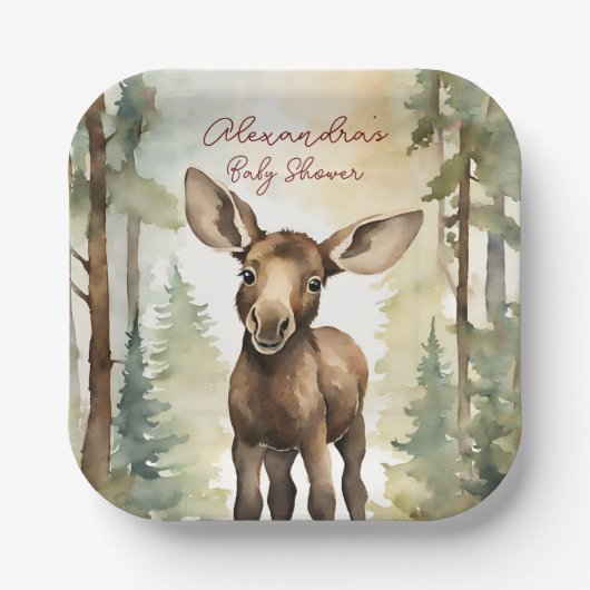 Baby Moose Genderneutraal Baby shower Papieren Bordje (Voorkant)