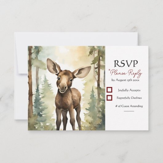 Baby Moose Genderneutraal Baby shower RSVP Kaartje (Voorkant)