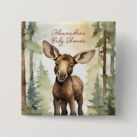 Baby Moose Genderneutraal Baby shower Vierkante Button 5,1 Cm (Voorkant)