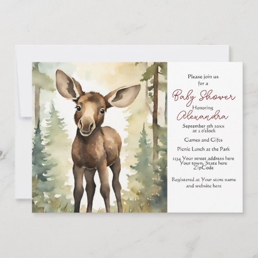Baby Moose Geslachtsneutraal Baby shower Uitnodigi Kaart (Voorkant)