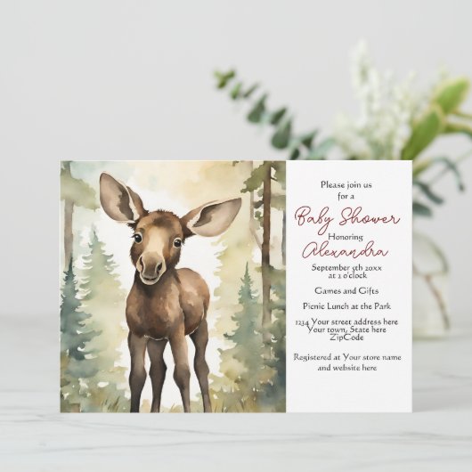 Baby Moose Geslachtsneutraal Baby shower Uitnodigi Kaart (Staand voorkant)