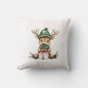 Baby Moose in Santa Hat met Gift Wintervakantie Kussen