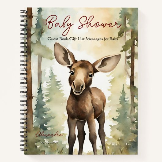 Baby Moose Neutral Baby shower Gast Cadeaulijst Notitieboek (Voorkant)