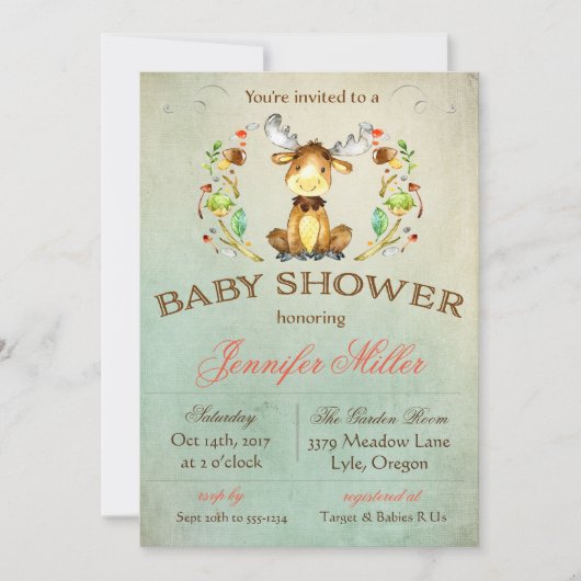 Baby Moose Shower-uitnodiging Kaart (Voorkant)