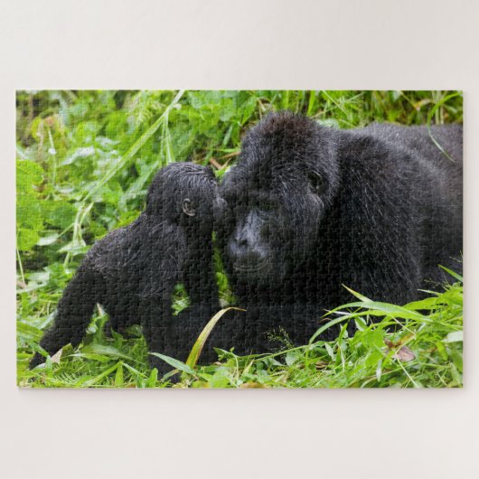 Baby Mountain Gorilla Kisses Silverback Gorilla Legpuzzel (Horizontaal)