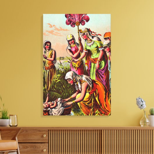 Baby Mozes aan de rivier de Wrapped Canvas (Insitu (Woonkamer))