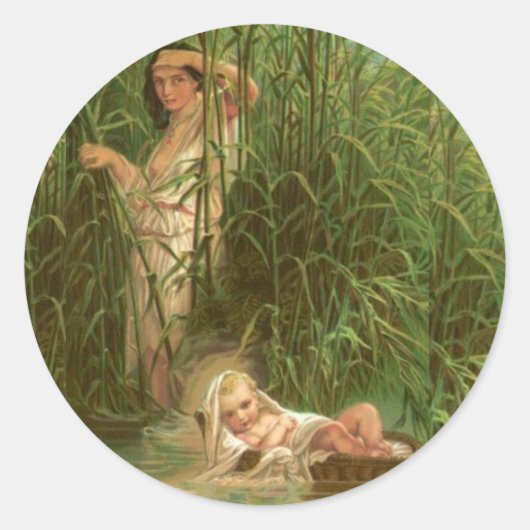 Baby Mozes en de Nijl Ronde Sticker (Voorkant)