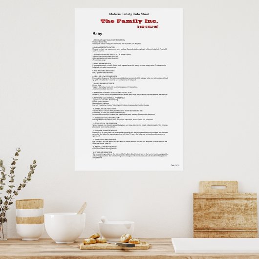 Baby MSDS grappig poster (Keuken)