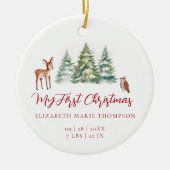 Baby My First Christmas Deer Owl Woodland Photo  Keramisch Ornament (Voorkant)