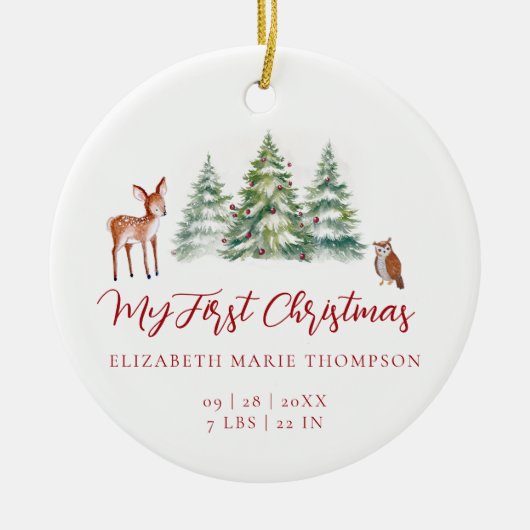Baby My First Christmas Deer Owl Woodland Photo  Keramisch Ornament (Voorkant)