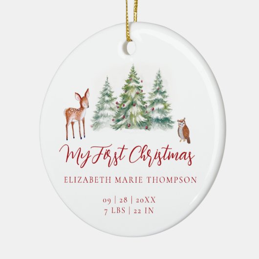 Baby My First Christmas Deer Owl Woodland Photo Keramisch Ornament (Links)