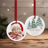 Baby My First Christmas Woodland Deer Owl Photo Keramisch Ornament