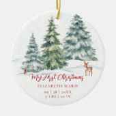 Baby My First Christmas Woodland Deer Owl Photo  Keramisch Ornament (Voorkant)