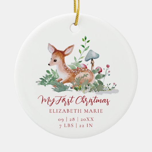 Baby My First Christmas Woodland Deer Photo  Keramisch Ornament (Voorkant)