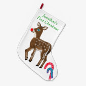 Baby naam 1e kerstrenrendiertje grote kerstsok (Voorkant (Hangend))