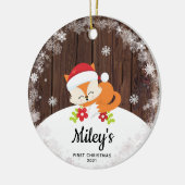 Baby Naam Eerste Kerstman Fox Snowflake Wood Keramisch Ornament (Links)