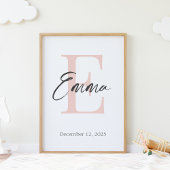 Baby Naam en geboortedatum Modern monogram afdrukk Poster
