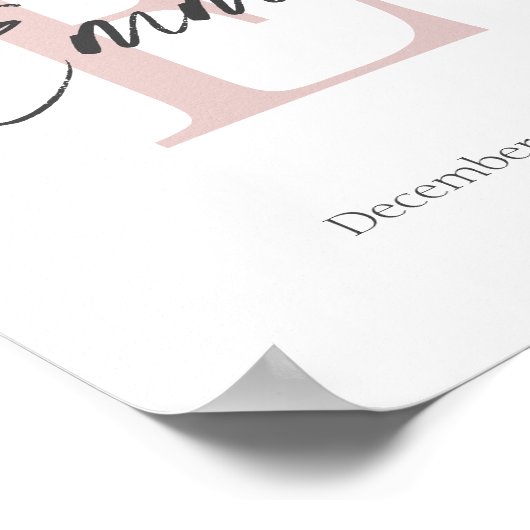 Baby Naam en geboortedatum Modern monogram afdrukk Poster (Hoek)