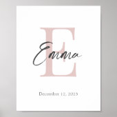 Baby Naam en geboortedatum Modern monogram afdrukk Poster (Voorkant)