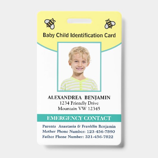 Baby Naam foto-ID identiteitskaart Badge (Front)