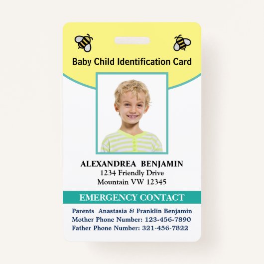 Baby Naam foto-ID identiteitskaart Badge (Voorkant)