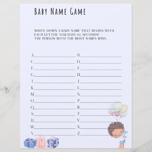 Baby Naam game Baby shower Game (Voorkant)
