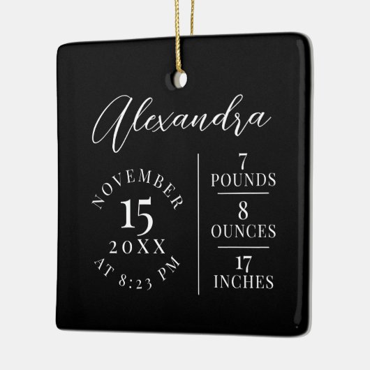Baby Naam & geboorte Stats Foto Black Keepomwille Keramisch Ornament (Links)