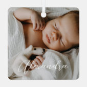 Baby naam & geboorte Stats Foto Green Keepomwille Metalen Ornament (Achterkant)