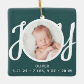 Baby Naam Geboorte Stats Foto Groene Keepsake Keramisch Ornament (Voorkant)