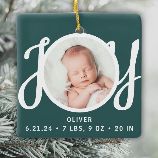 Baby Naam Geboorte Stats Foto Groene Keepsake Keramisch Ornament