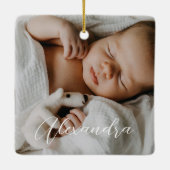 Baby Naam & geboorte Stats Foto Roze Keepomwille Keramisch Ornament (Achterkant)