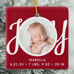 Baby Naam Geboortestatistieken Foto Red Keepsake Keramisch Ornament