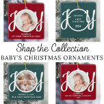 Baby Naam Geboortestatistieken Foto Red Keepsake Keramisch Ornament<br><div class="desc">Dit schattige Baby's Birth Stats Christmas Photo Ornament is versierd met het woord JOY in stijlvolle scripttypografie op een rode achtergrond. Eenvoudig aan te passen met uw foto,  naam en geboortestatistieken van de baby.</div>