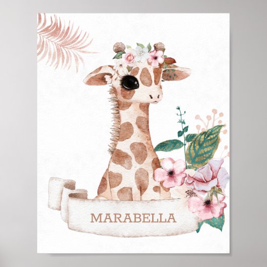 *~* Baby Naam Giraffe Meisje Oerwoud Nursery Poster (Voorkant)