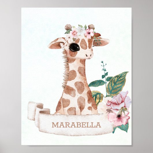 *~* Baby Naam Giraffe Nursery Girl Oerwoud Sweet Poster (Voorkant)