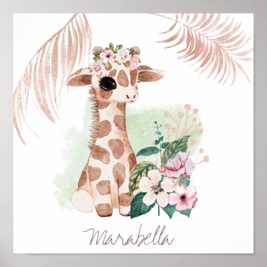 *~* Baby Naam Giraffe Rose Goud Meisje Jungle Zoet Poster (Voorkant)