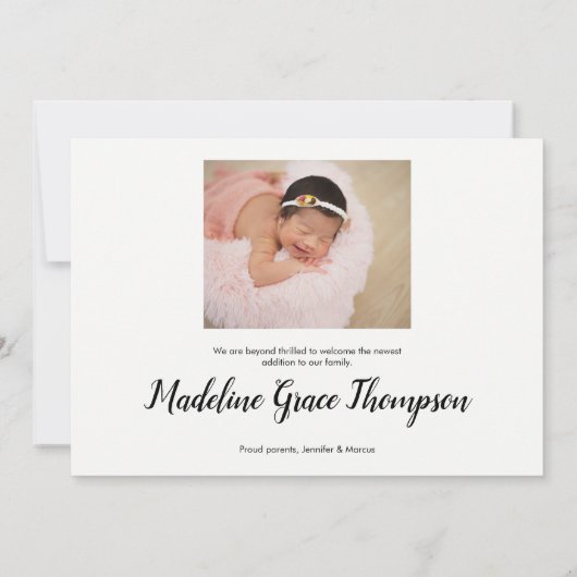 Baby-naam Handlettered Script Foto Geboorte Aankondiging (Achterkant)