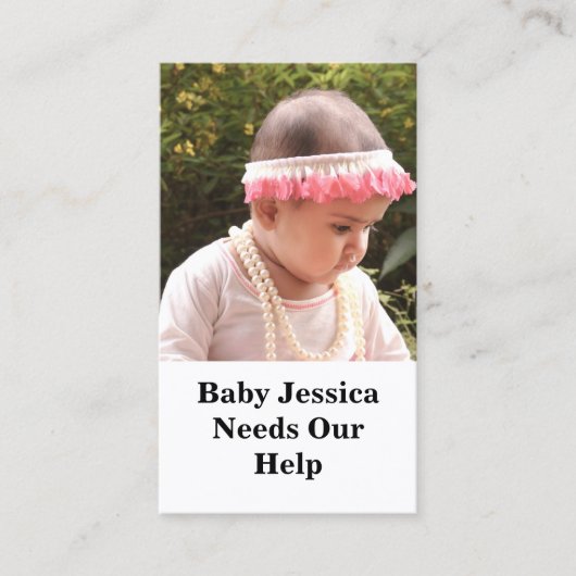 Baby Naam heeft onze hulp nodig Doneer QR code Kaa Visitekaartje (Voorkant)