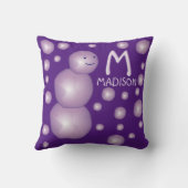 Baby Naam Initiaal Paars Snowman 3D Ball Moon Stip Kussen (Achterkant)