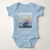 Baby naam kleuren wit naar zwart met fopspeen Blau Romper (Voorkant)