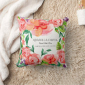 Baby Naam Moderne Waterverf Heet Roze Roos Bloemen Kussen (Deken)